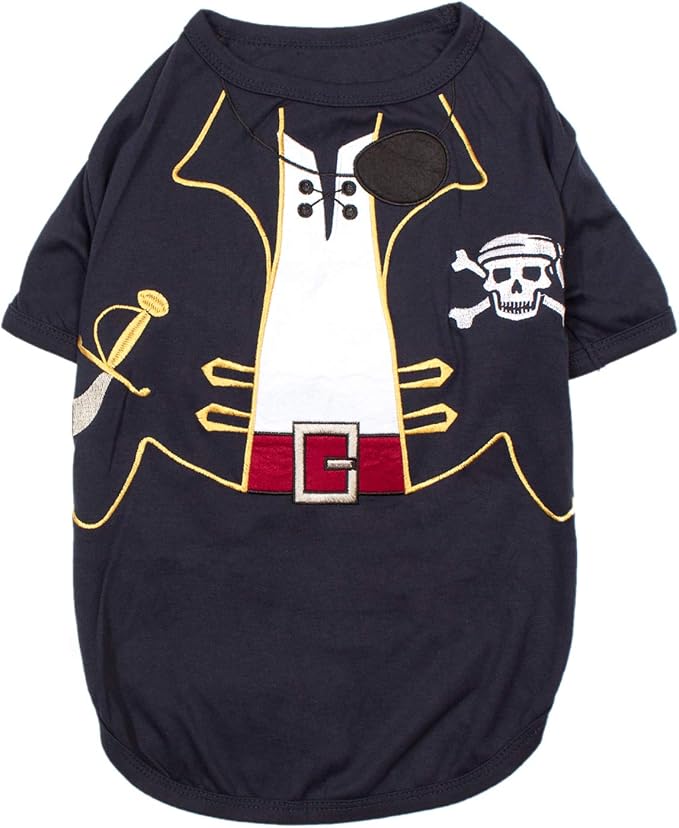 Parisian Pet Captain Sparrow Dog Pirate Shirt - Embroidered Pirate Captain Costume - 100% Cotton & Polyester - Sleeved Pet Clothes - Black Dog Shirts, 2XL Pet Costume