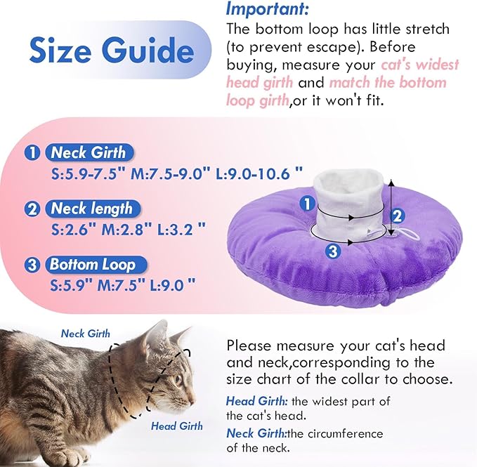Cat Cone Collar Soft, Adjustable & Lightweight Kitten Elizabethan e Collar to Stop Licking After Surgery, Ideal for Wound Recovery, Durable & Machine Washable, Purple Small