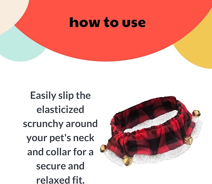Huxley & Kent Ruff Pet Scrunchy | Buffalo Check (Large) | Festive Christmas/Holiday Neckwear for Dogs/Cats | Fun Stretchable Costume Accessory | Soft Collar with Bells