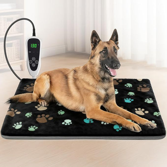 Large Dog Heating Pad 36x24 in with Smart Thermostat Switch and Power Line Protection Tube,Obtained MET and UL Dual Certification,Waterproof Pet Heating Pad for Dogs,with Plush Fabric Cover