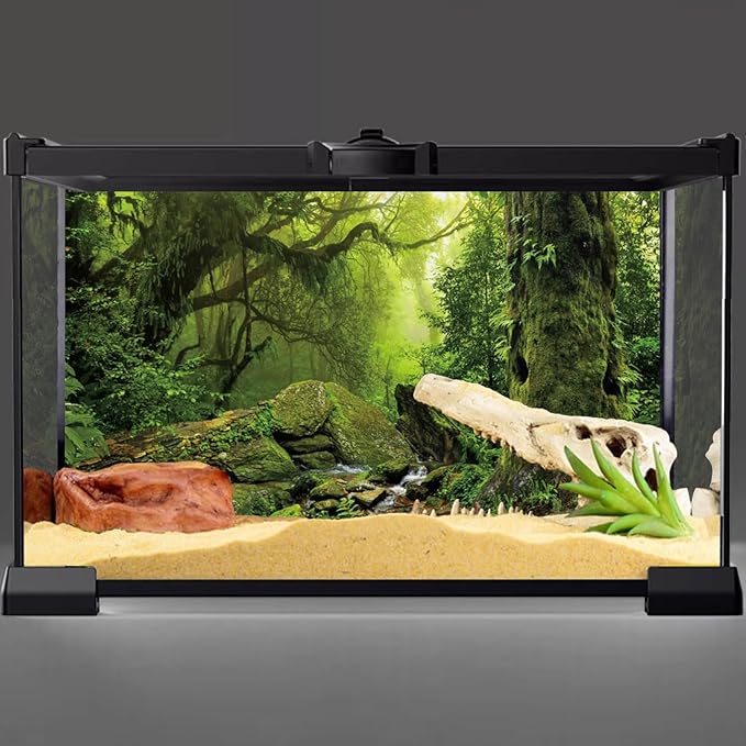 AWERT Tropical Forest Terrarium Background Stream Green Huge Tree Reptile Habitat Background Foggy Rainforest Aquarium Background 72x24 inches Durable Polyester Background