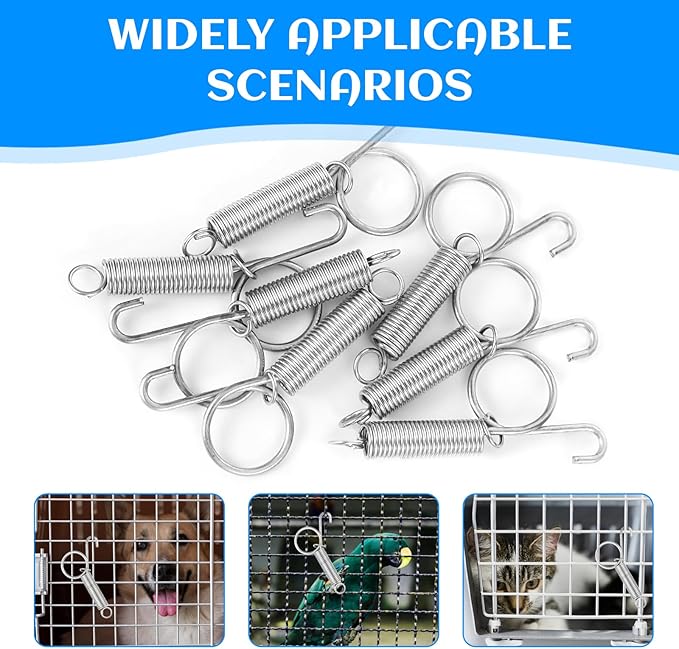 40 PCS Spring Latch for Cages, Spring Door Latch for Rabbit, Wire Cage Clips Cat Small Hook, Rabbit Wire Clips, Dog Crate Lock, Pet Dog Cat Birds Parrot Squirrel Hook