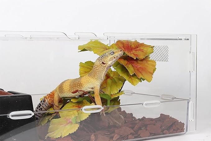 Reptile Plants for Terrarium, Ball Python Tank Decor Accessories fit Bearded Dragon Crested Leopard Gecko Lizard Chameleon Snake Frog Tortoise Hermit Crab - Fake Heuchera Micrantha Yellow
