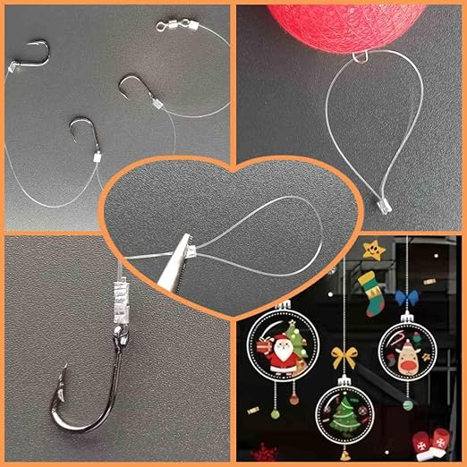 Aboda Clear Fishing Line 50 lb Dia 0.65 mm Strong Fishing Wire Clear String for Hanging Decorations Invisible Nylon String for Crafts Balloon Picture Hanging with Crimp Sleeves