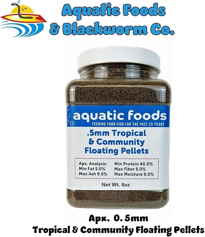 Aquatic Foods Inc. 0.5mm - 1/64" Tropical & Community Fish Floating Micro Pellets for Tetras, Guppies, Angel Fish, Small Cichlids, Goldfish. All Tropicals. - WL…8oz Jar