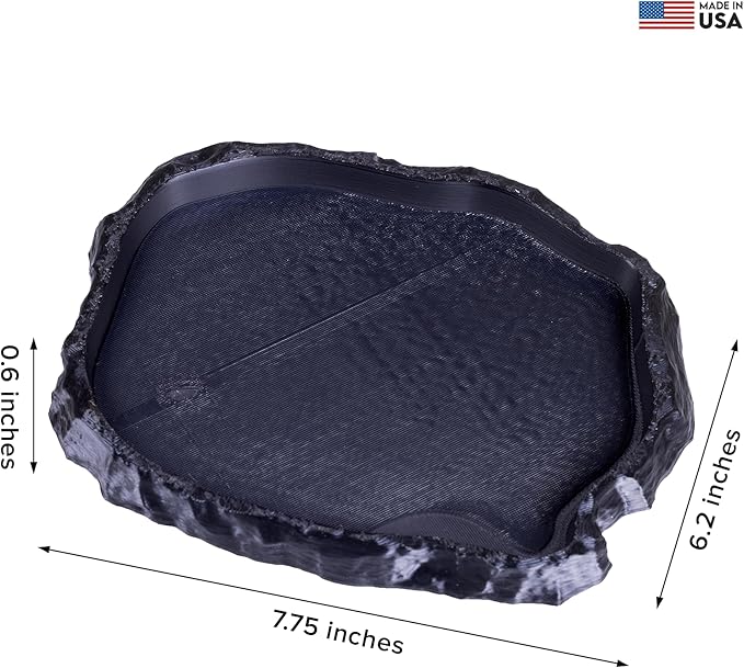 Gecko Cave Reptile Feeding Tray – Naturalistic Pet Dish for Lizards, Snakes, Bearded Dragons, Tortoises & Turtles - Black
