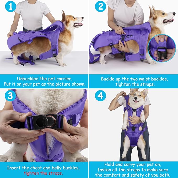 PetBonus Pet Front Dog Carrier Backpacks, Adjustable Pet Backpack, Legs Out Easy-fit Puppy Chest Carrier for Medium Small Dogs, Hands Free for Hiking, Cycling (Purple, S)