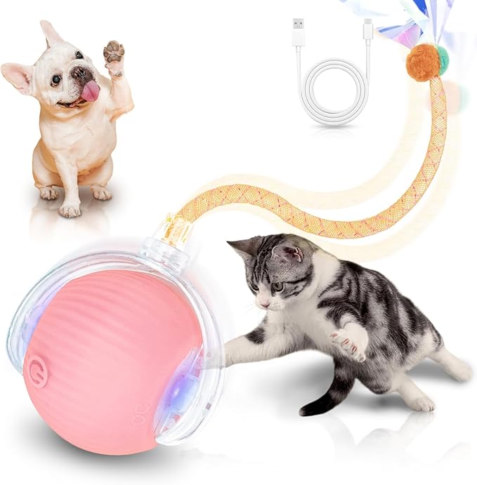 Interactive Cat Toys for Indoor Cats Smart Automatic Ball Rolling for Bored Kitten Pet Upgraded Speedy Moving Chase Dogs Toy Pink Dragonfly