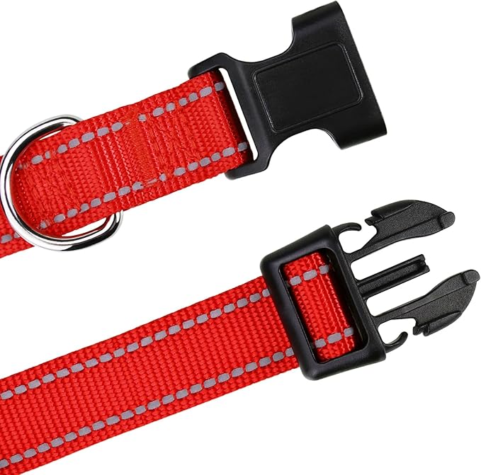 TagME Reflective Nylon Dog Collars, Adjustable Classic Pet Collar with Quick Release Buckle for Extra Large Dogs, Red, 1¼" Width