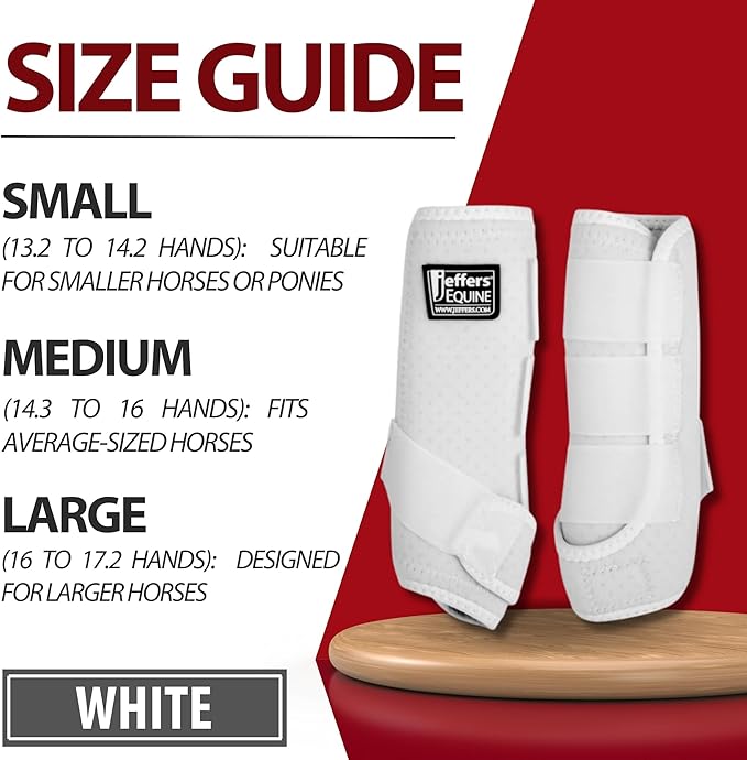 Jeffers Equine Protective Horse Boots 1 Pair White - Safe Neoprene Leg Guards & Comfortable Fit, Durable Strap Closures, Front & Hind Support, Equestrian Accessories for Travel & Riding - Medium
