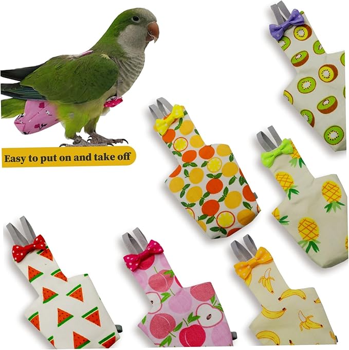 6PCS Washable Reusable Bird Diapers with Waterproof Lining & Adjustable Straps – Soft Parrot Diaper Clothes Costume Set for for Parakeets, for Budgies, for Mini Macaws (M)