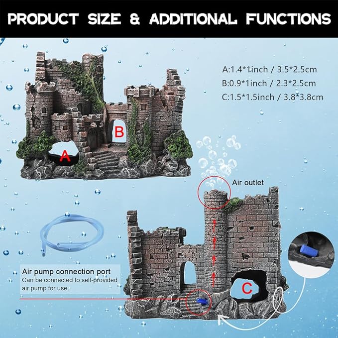 Aquarium Decorations- Castle Fish Tank Bubbler Decorations for Aquatic Pets to Breed Play and Rest Fish Decorations for Tank