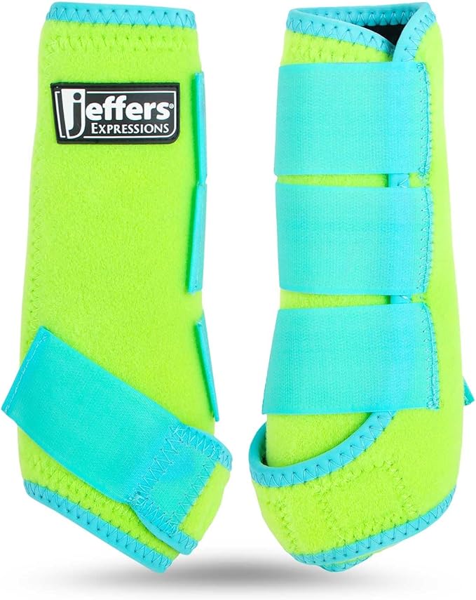 Jeffers Expression Neon Protective Horse Boots, 1 Pair, Lime & Turquoise – Breathable Neoprene, Secure Strap Closures, Durable Protection for Front & Hind Legs, Training, Trail & Riding Use - Large