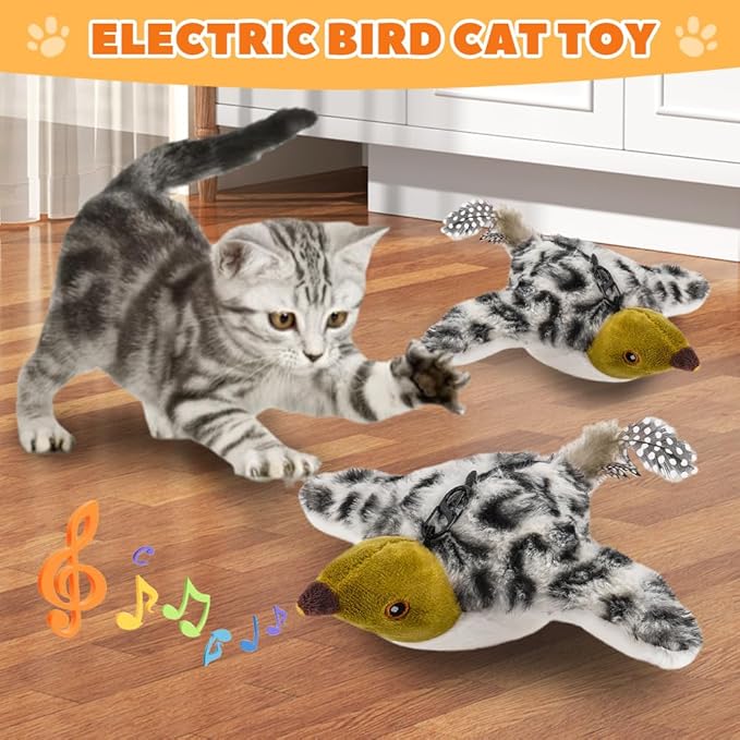 Flapping Bird Cat Toy, Interactive Chirping Bird Cat Toy, Simulated Chirping Bird Cat Toys Flapping Wings, Rechargeable, 3 Modes, Touch Activated (Sparrow #A)