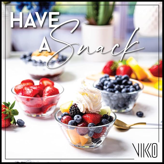 Vikko Glass Bowls - Set of 6, 7 Ounce Glass Dish for Dessert, Candy, Kitchen Prep, Dishwasher Safe