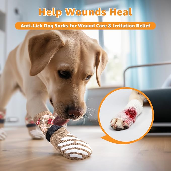LOOBANI Dog Socks to Prevent Licking Paws - Dog Socks for Hardwood Floors Anti Slip for Traction Control - Dog Grippy Socks for Senior Dog Small Medium Large Dogs on Tile Floors, Caramel XL