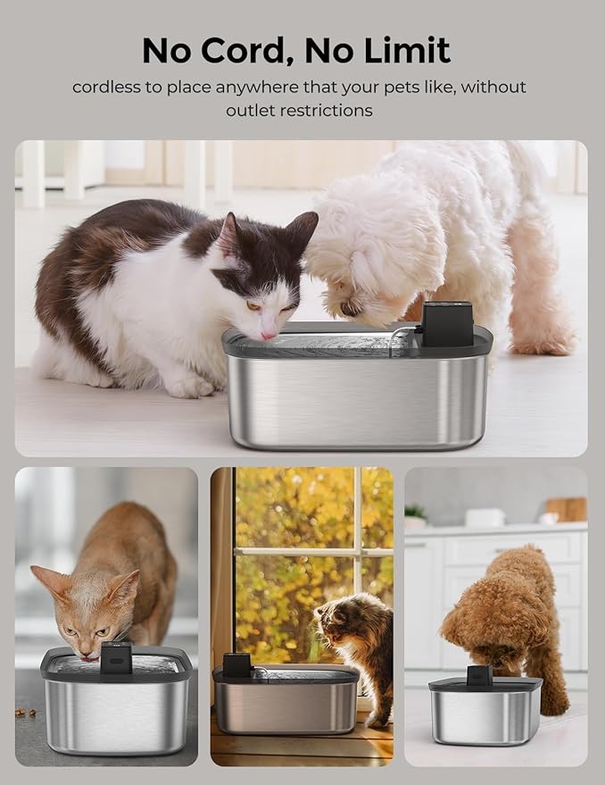 Wireless 7.5l/254oz/2Gal Dog Water Fountain for Large Dogs Stainless Steel, Quiet Pet & Cat Water Fountain with Motion Sensor, Automatic Water Dispenser for Dogs&Multi-Pet Homes Continuous Fresh Flow