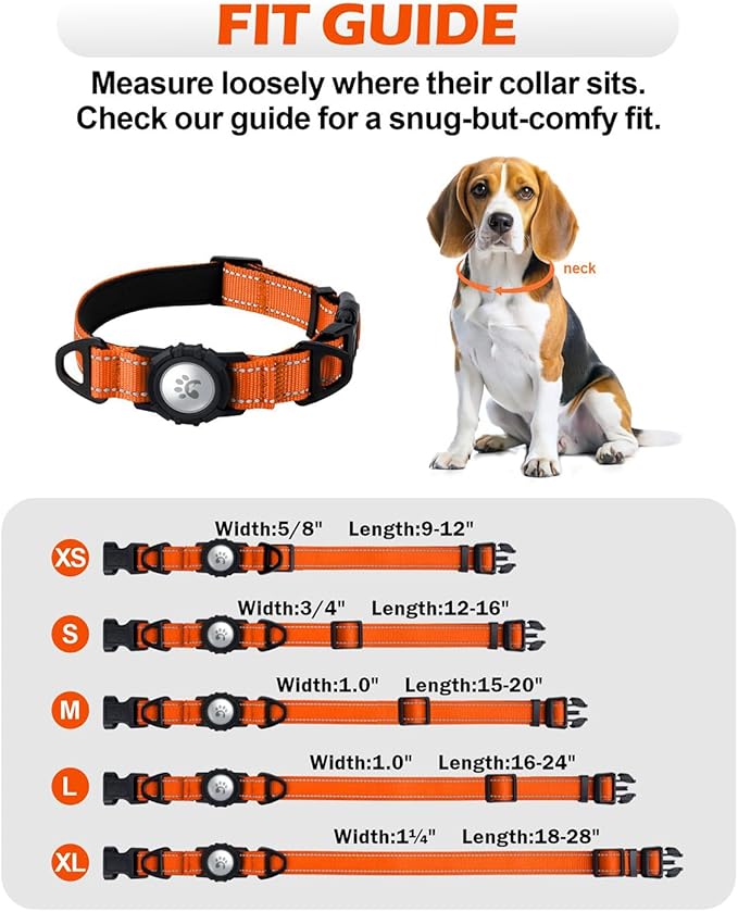 TagME Airtag Dog Collar,Waterproof Reflective Pet Collar with Airtag Holder,Soft Padded and Double D-Rings for Large Dogs,Orange