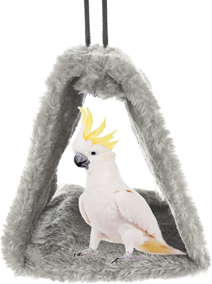 MOACC Winter Warm Bird Nest House Shed Hut Hanging Hammock Finch Cage Plush Fluffy Birds Hut Hideaway for Hamster Parrot Macaw Budgies Eclectus Parakeet Cockatiels Cockatoo Lovebird (S, Grey)