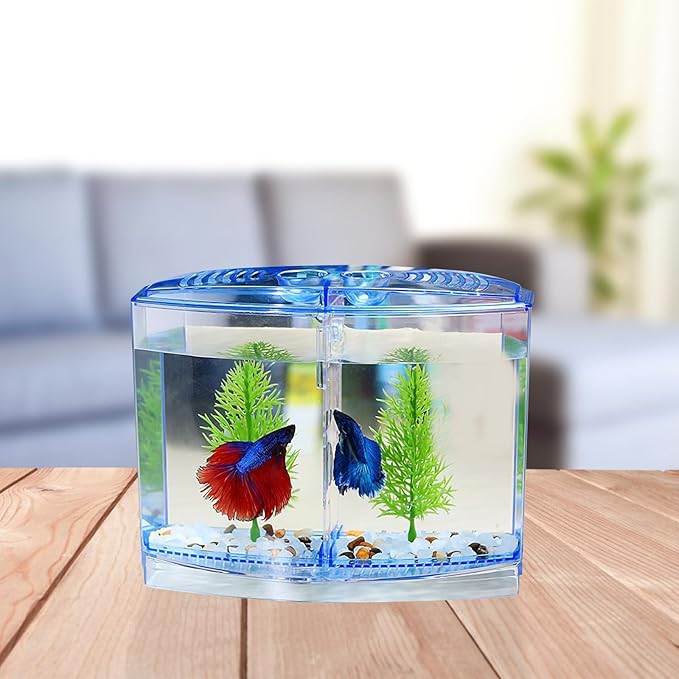 Mipcase Small Betta Fish Tank Mini Goldfish Tank with Divider Acrylic Small Aquarium for Shrimp Beta Fish