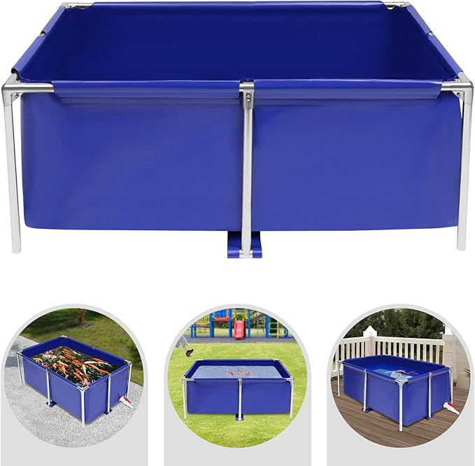 Canvas Fish Pond with Drain Valve, 47.2 * 31.4 * 19.6Inch Foldable Fish Pond, Outdoor Aquaculture Breeding Tank,Aquarium Water Tank Ornamental Swimming Pool for Koi, Lobster, Shrimp