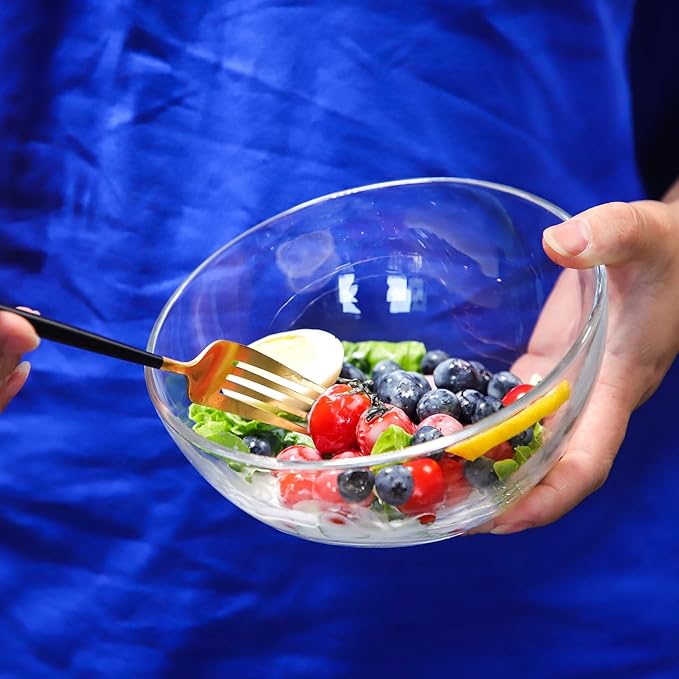 TOSSOW transparent glass set with 2 transparent slanted tilted bowls, suitable for salads, fruits, candies, popcorn, dipping sauces, seasonings, snacks, oatmeal, cat food bowls, plants, etc.
