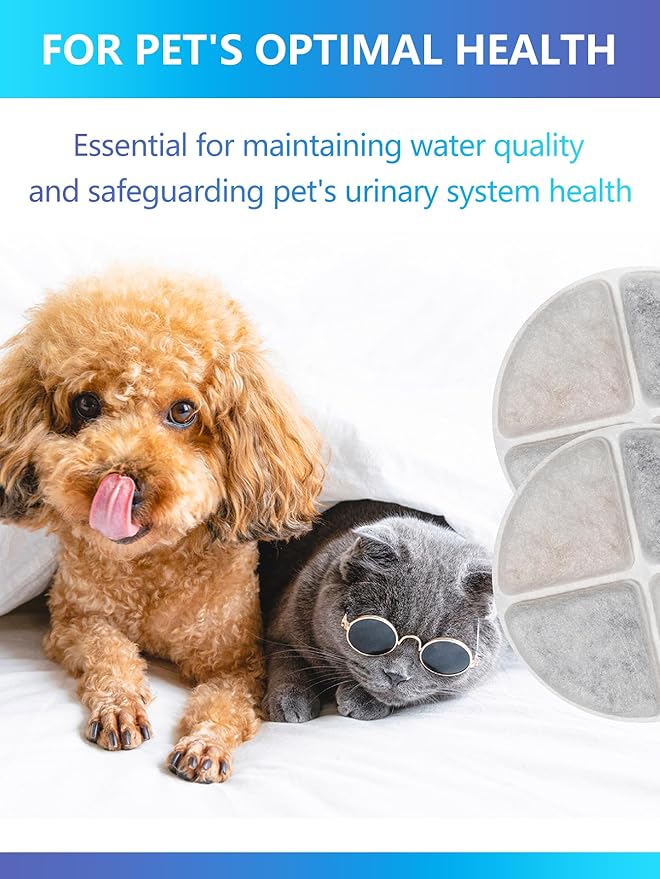 6 Pack Cat Water Fountain Filters Compatible with Automatic Pet Water Fountain for Cats Indoor, 3.3' Round Cat Fountains Filter Replacement for Drinking Dispenser Bowl