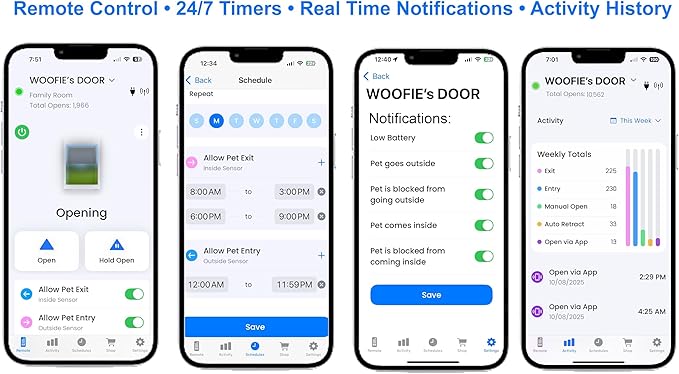 Power Pet WiFi Automatic Electronic Pet Door by High Tech Pet - Pet Operated Dog Door, App Control, 24/7 Scheduling, Secure, Air Tight, for Medium Dogs (8¼" x 10" Pet Opening), Easy Install - PX1-WIFI