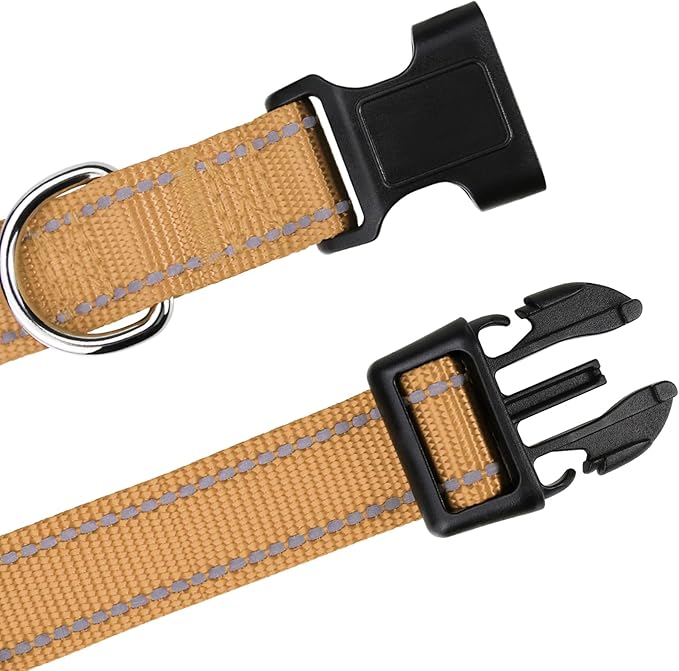 TagME Reflective Nylon Dog Collars, Adjustable Classic Collar with Quick Release Buckle for Extra Small Dogs, Khaki, 5/8" Width