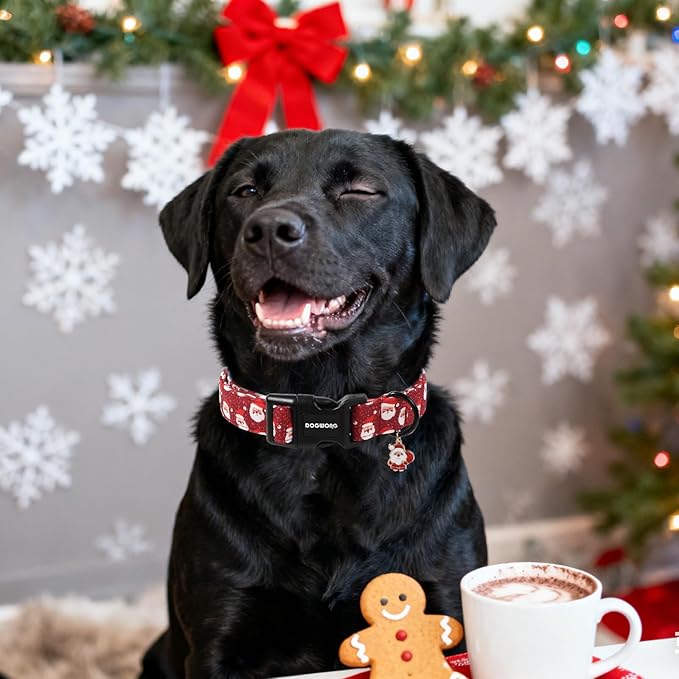 DOGWONG Christmas Dog Collar, Red Santa Claus Print Cute Dog Collars Winter Holiday Male Female Adjustable Dog Collar for Small Dogs