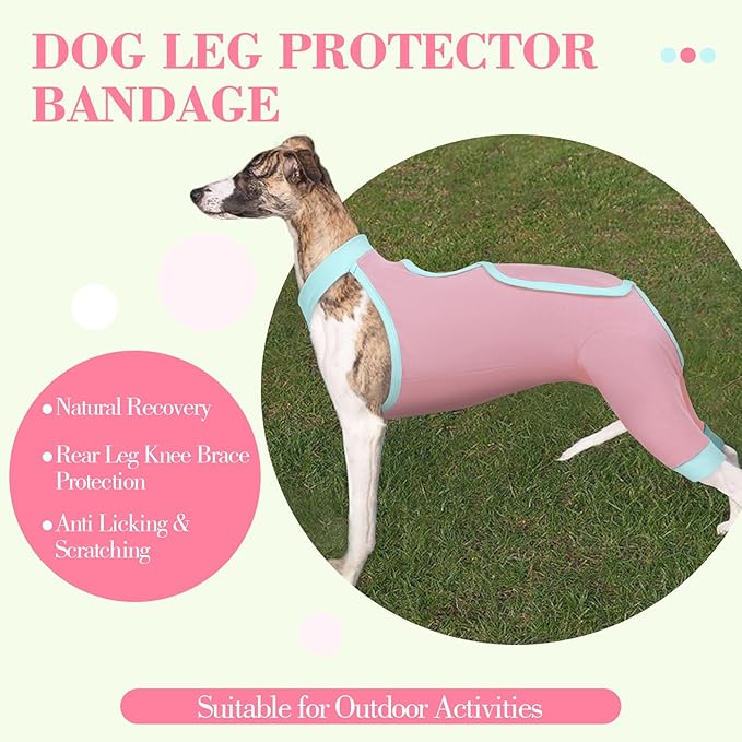ROZKITCH Dog Surgery Leg Sleeve Rear Legs, Male Female Pet Prevent Licking Wound Elbow Knee Protector, Dog Recovery Suit Cone Collar Alternative Pants Shirt for Wound Heal Wrap Pink 3XL