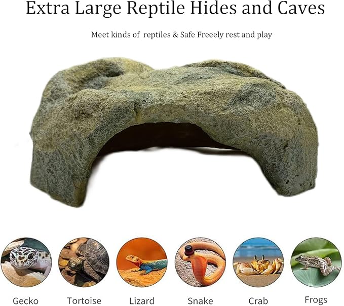 Extra Large Reptile Hide - Resin Snake Caves for Ball Pythons, Simulation Rock Hideout for Habitat, Lizard, Leopard Gecko, Bearded Dragon - Yellowish-Brown