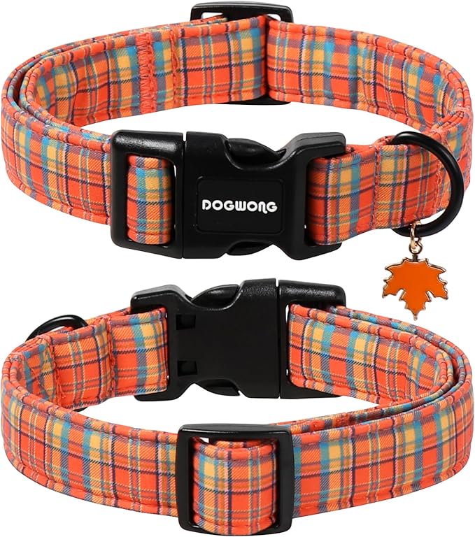 DOGWONG Fall Maple Dog Collar- Cute Classic Fall Autumn Flower Dog Collars Adjustable Fall Dog Collar for Small Medium Large Dogs M