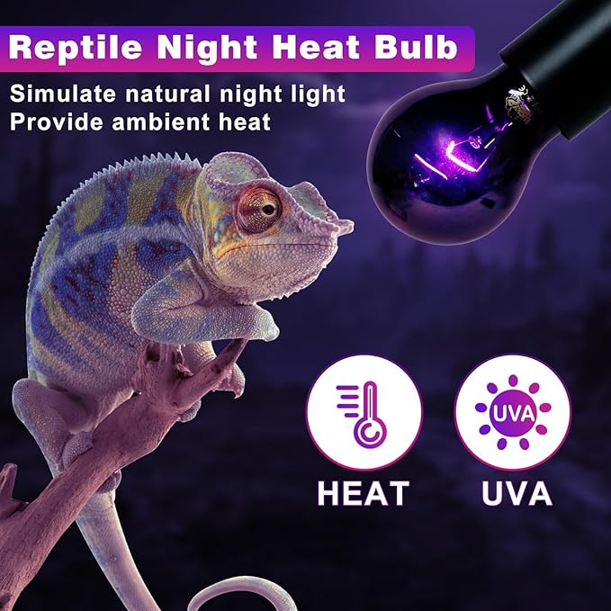 Reptile Heat Lamp 100W Combo Pack, Day and Night Basking Spot Bulb for Amphibian Includes Black Heat Lamp UVA Daylight Heating Light