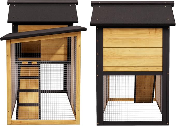 Large Chicken Coop and Run Outdoor Indoor Two Story Rabbit Hutch Pet House Guinea Pig Cage with Removable Tray, Ramp, Ventilation Doors for Chickens, Bunny, Ducks, Quails（Natural Wood）