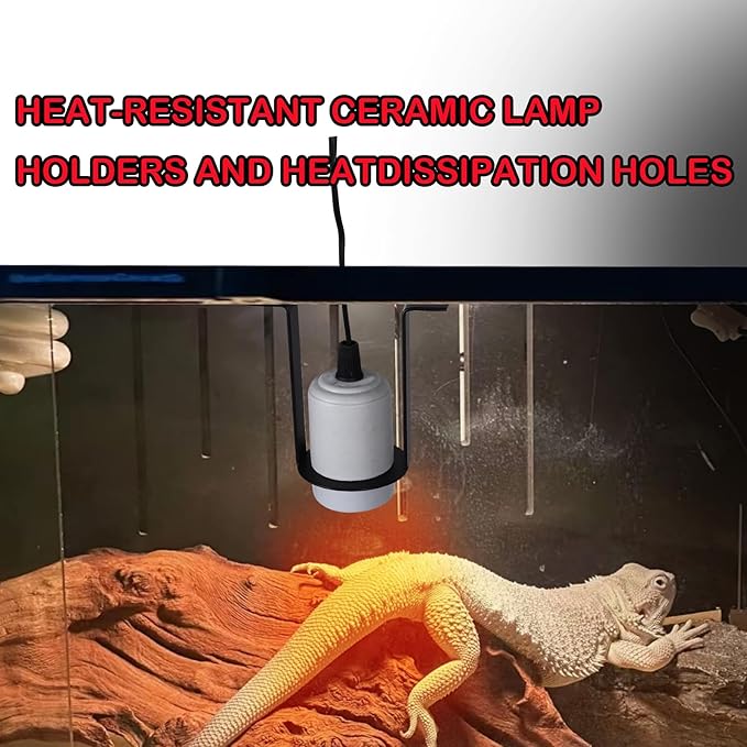 Reptile Ceramic Heat Lamp Holder with Thermostatic Timer,Pet Heater Bracket for for Reptile Glass Terrariums