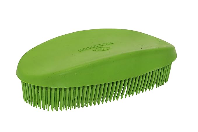 Grewal Equestrian Oval Face Grooming & Bathing Curry Brush for Horses, Dogs, Cats, & Other Pets - Very Soft Bristles (Lime Green)