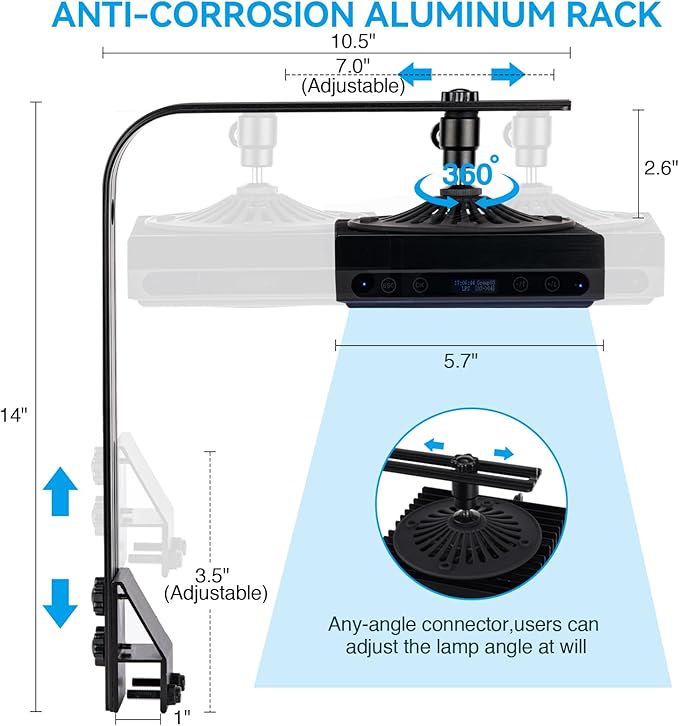 Aquarium Light-60 Watts Reef Light Wide Coverage Sunrise Sunset Moonlight Saltwater Lights for Coral with Master Slave Group Control & Timer & Screen