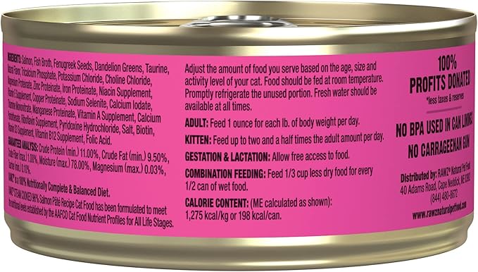 Rawz Natural Premium Pate Canned Cat Wet Food - Made with Real Meat Ingredients No BPA or Gums - 5.5oz Cans 24 Count (Salmon)