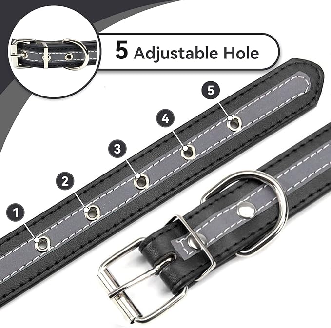 PETCARE Reflective Dog Collar with Cute Paw Rivet Studded Funny Soft PU Leather Adjustable Puppy Dog Collars for Small Medium Large Dogs Cats (Black,X-Large)
