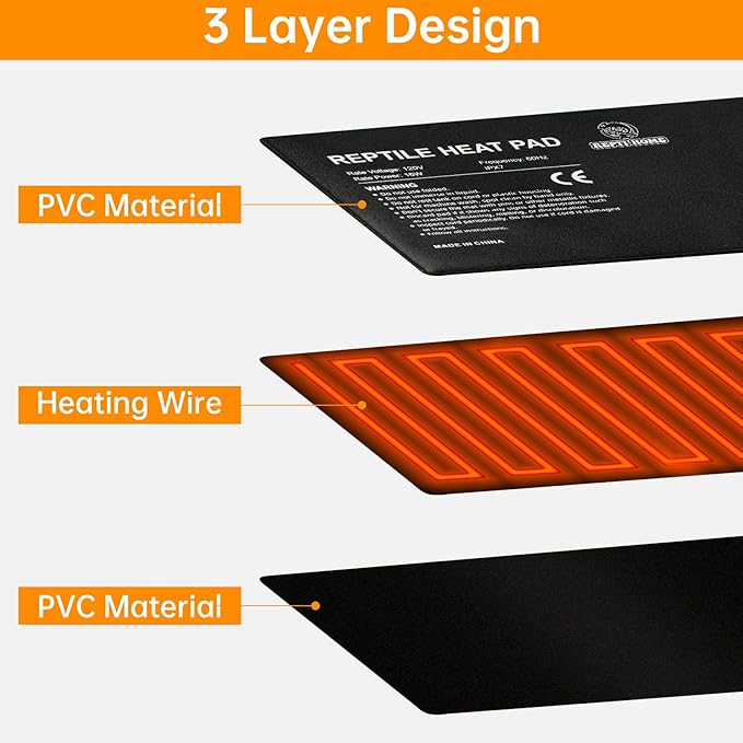 Reptile Heat Pad 8x18 Inch 24W, Terrarium Heating Mat Under Tank, Reptile Heat Mat/Pad for Amphibians, Turtle, Lizard, Bearded Dragon, Hermit Crab, Frog, Snake