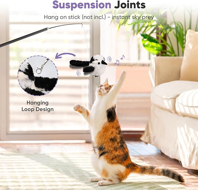 Petbobi Cat Toys Flapping Bird– Interactive Bird Cat Toy with Flapping Wings and Chirping Sounds, USB Rechargeable Motion-Activated Catnip Toy for Indoor Cats & Kittens (Non-Flying)