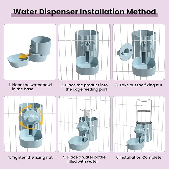 BAGHBPM No Mess Bird Feeder Water Dispenser Set,Automatic Parakeet Feeder Cage Accessories,Parrot Transparent Food Container Drinker for Cage,Canaries Budgies Lovebirds Cockatiels Finches (Pink)