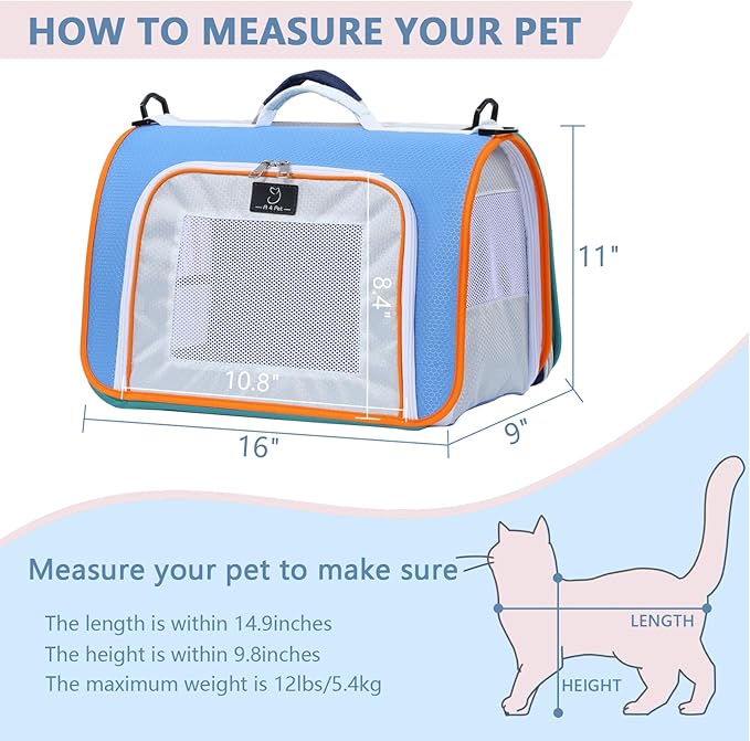 A4Pet Cat Carriers Dog Carrier Pet Carrier, TSA Airline Approved Small Dog Carrier for Cats Dogs Puppies (Up to 15lbs), Washable Soft-Sided Collapsible Travel Puppy Carrier
