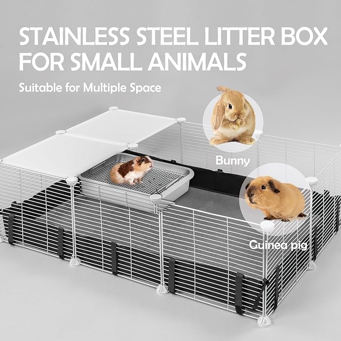 MEEXPAWS Guinea Pig Stainless Steel Litter Box with Raised Grid and Washable Pad,Small Bunny Rabbit Litter Pan High Side, Ferret Rat Litter Box, Small Animal Toilet Potty Tray Easy Clean,Less Stink
