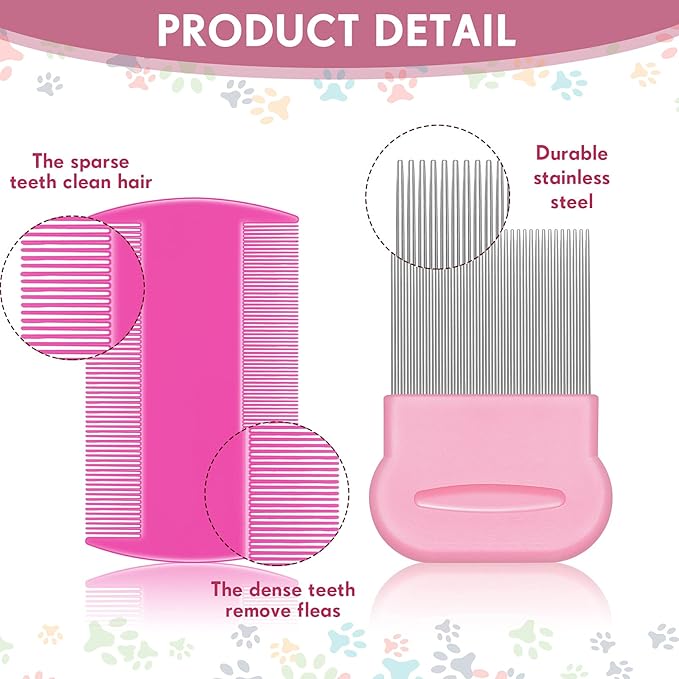 Maitys 8 Pieces Flea Lice Combs Double Sided Lice and Nit Removal Hair Grooming Plastic and Metal Comb for Humans Pets(4 x 2 Inch, 2.24 x 2.24 Inch,Pink, Light Blue, Blue, White, Green, Red, Yellow)