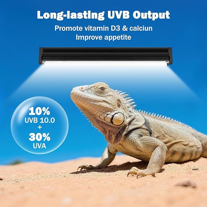 T5 10.0 UVB Reptile Light Bulb 24W, UVA UVB Light Bulb for Reptiles, 2 Pack Reptile UVB Lamp Tube 22 Inch, for Bearded Dragon, Lizards, Chameleons
