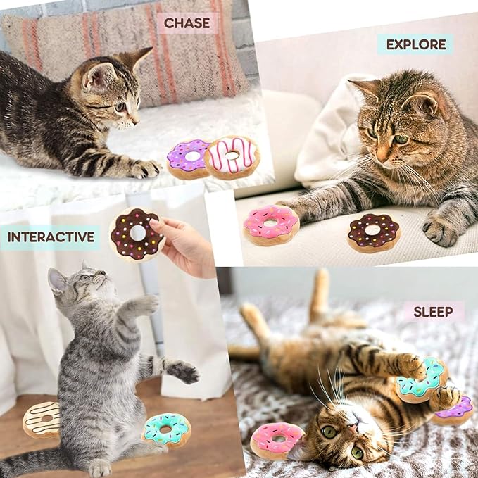 CiyvoLyeen 6 Pack Donut Cat Catnip Toys Kitten Chew Knickknack Sprinkles Interactive Pillows Teeth Grinding Catmint Plush Plaything Kitty Birthday Ideas Supplies 4 Inches