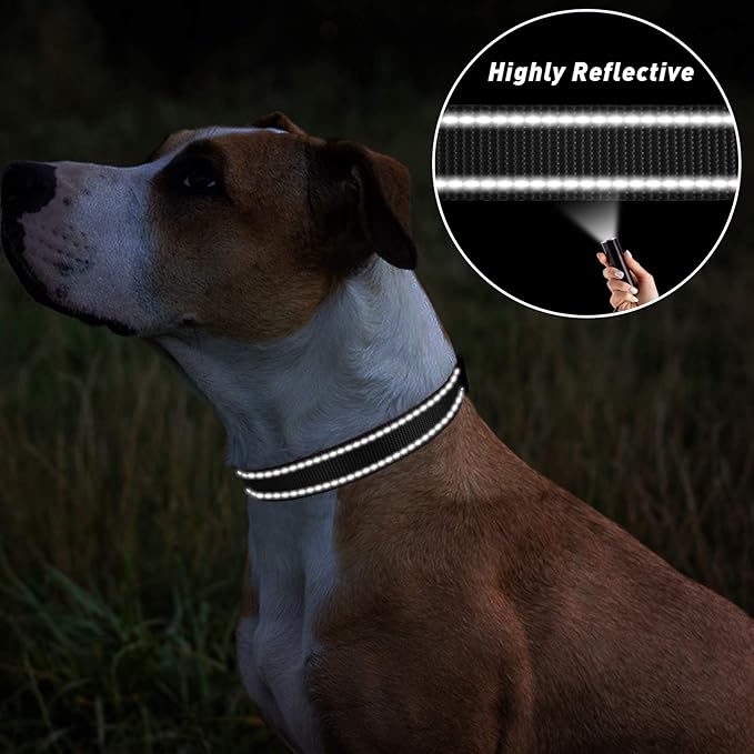 TagME Reflective Nylon Dog Collars, Adjustable Classic Pet Collar with Quick Release Buckle for Extra Large Dogs, Black, 1¼"" Width