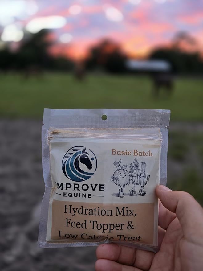 Low Calorie Hydration, Feed Topper & Treat | Safe, NO Electrolyte/Salt for Daily Intake | No Sugar Added | Hydration Support for Horses, Livestock & Dogs | 8 Servings | Basic Batch